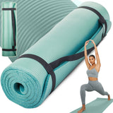 Träningsmatta yoga 180x60 cm 1 cm halksäker plast grön med rem
