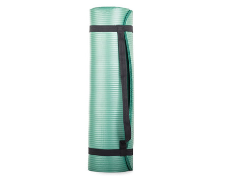 Träningsmatta yoga 180x60 cm 1 cm halksäker plast grön med rem