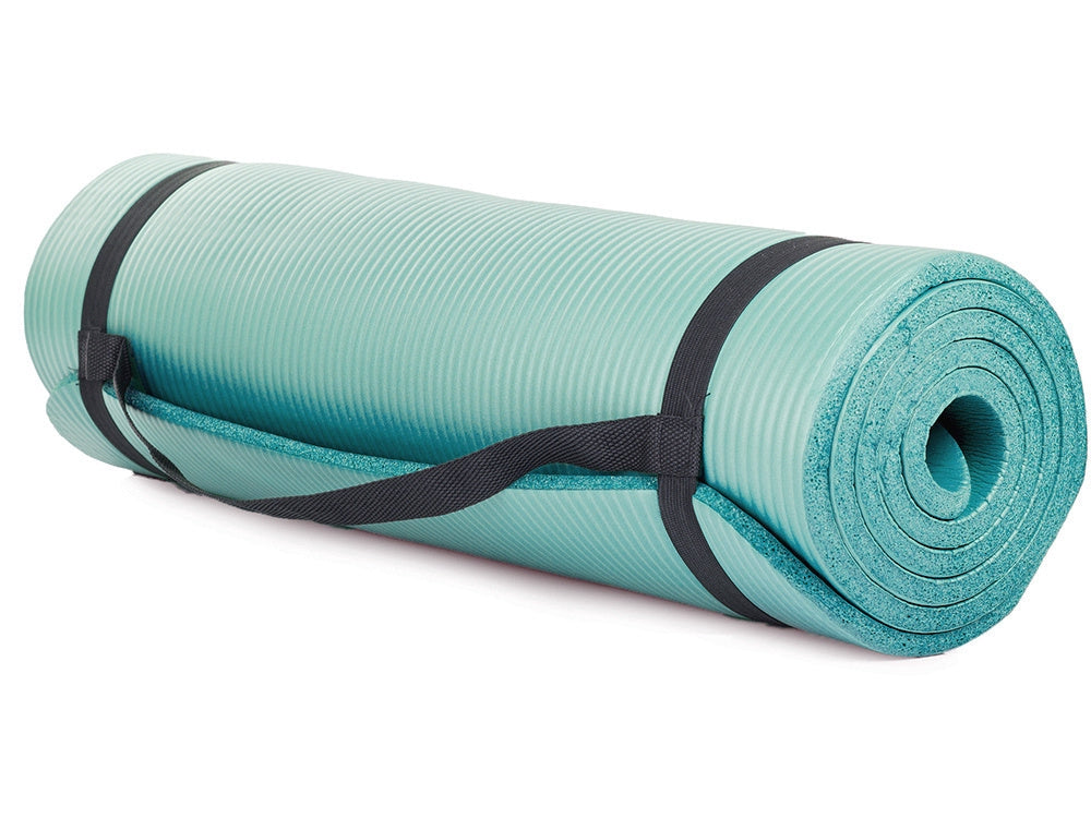 Träningsmatta yoga 180x60 cm 1 cm halksäker plast grön med rem