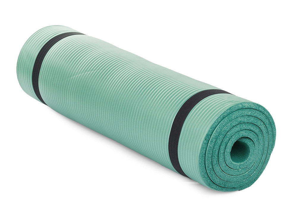Träningsmatta yoga 180x60 cm 1 cm halksäker plast grön med rem