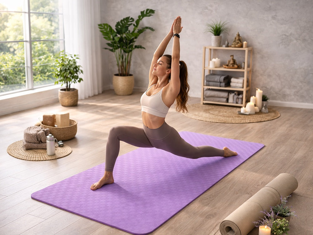 Träningsmatta yoga 190x90 cm 1 cm lila dubbelsidig