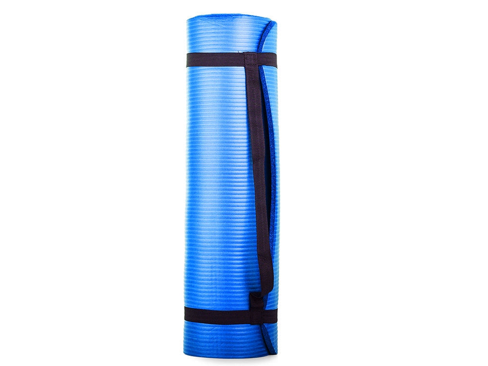 Träningsmatta yoga/pilates 180x60 cm 1 cm NBR-skum blå med bärrem
