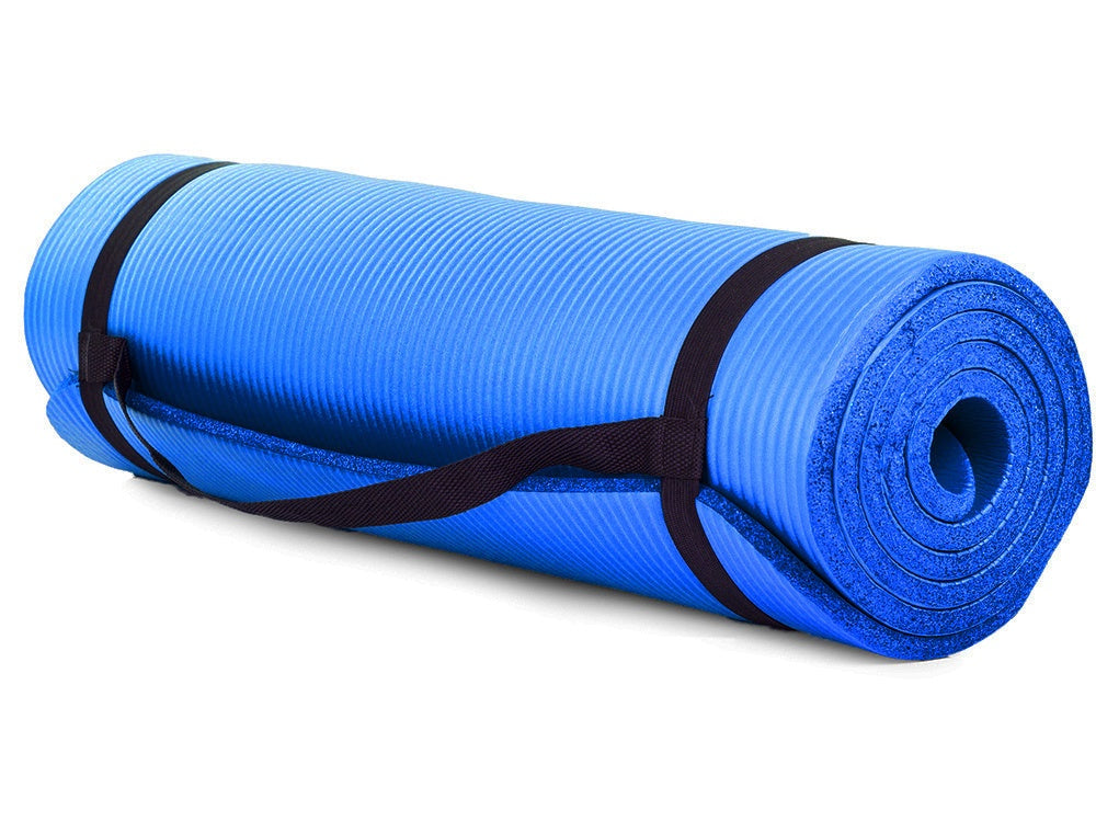 Träningsmatta yoga/pilates 180x60 cm 1 cm NBR-skum blå med bärrem