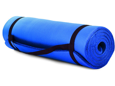 Träningsmatta yoga/pilates 180x60 cm 1 cm NBR-skum blå med bärrem