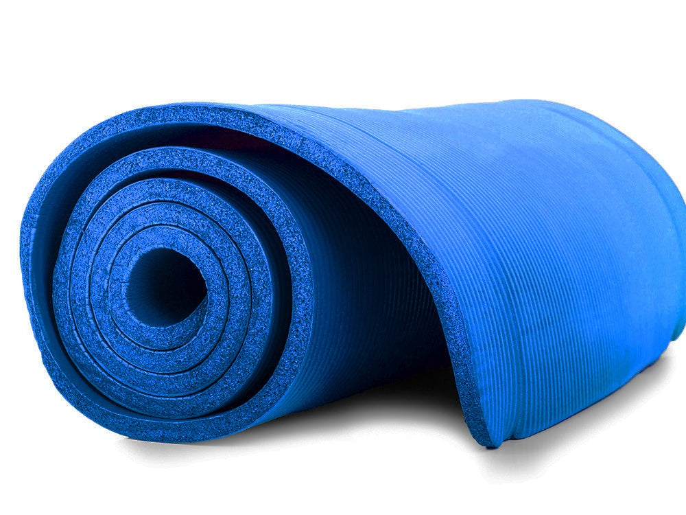 Träningsmatta yoga/pilates 180x60 cm 1 cm NBR-skum blå med bärrem