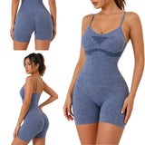 Träningsshorts/jumpsuit dam push-up med inbyggda kupor blå S/M