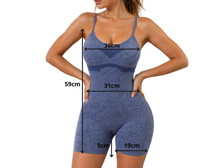 Träningsshorts/jumpsuit dam push-up med inbyggda kupor blå S/M