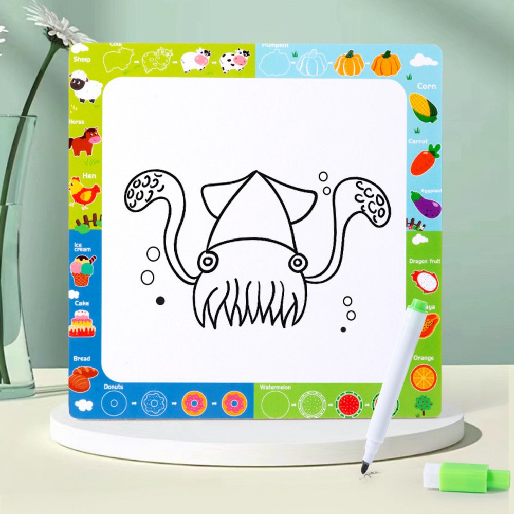 Träpussel frukter med rityta och whiteboardpenna, 4 frukter