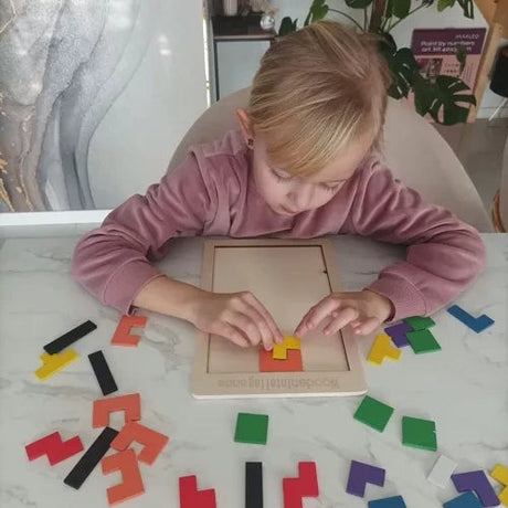 Träpussel logikspel 40 delar med bas 27x18 cm flerfärgad