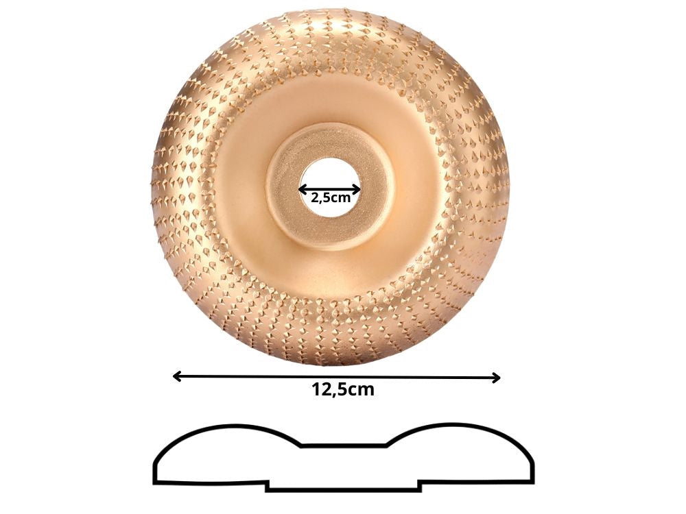 Träslipskiva konvex tungstenkarbid 125 mm hål 25 mm guld