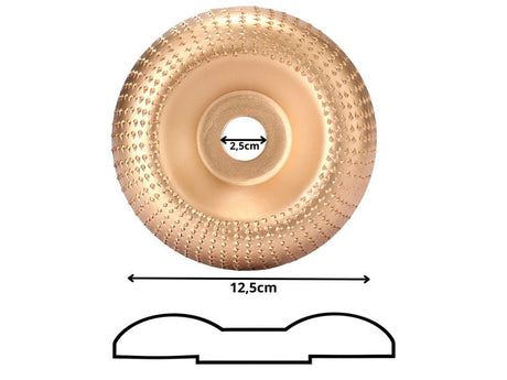 Träslipskiva konvex tungstenkarbid 125 mm hål 25 mm guld