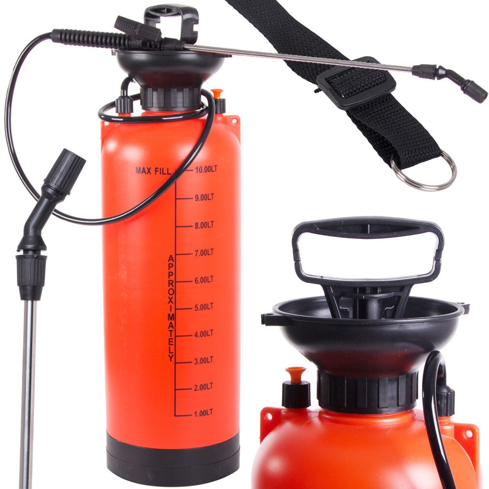 Tryckspruta 10 liter med lans 55 cm justerbart munstycke orange