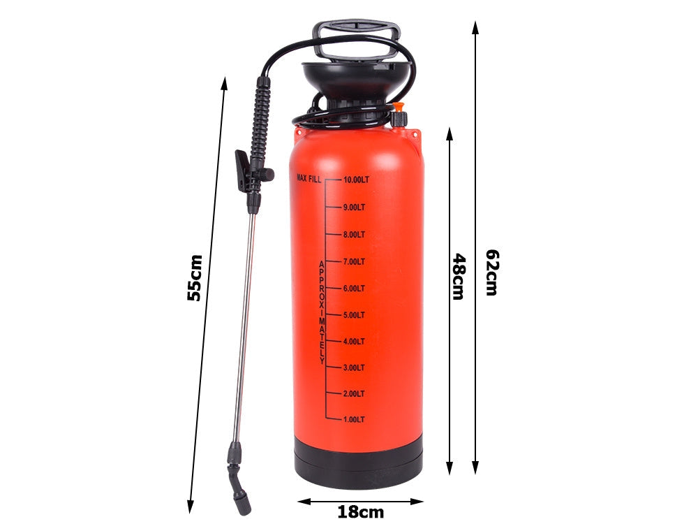 Tryckspruta 10 liter med lans 55 cm justerbart munstycke orange