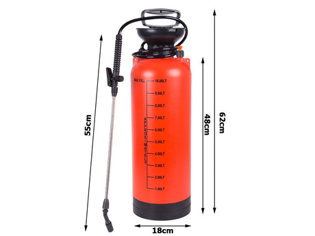 Tryckspruta 10 liter med lans 55 cm justerbart munstycke orange