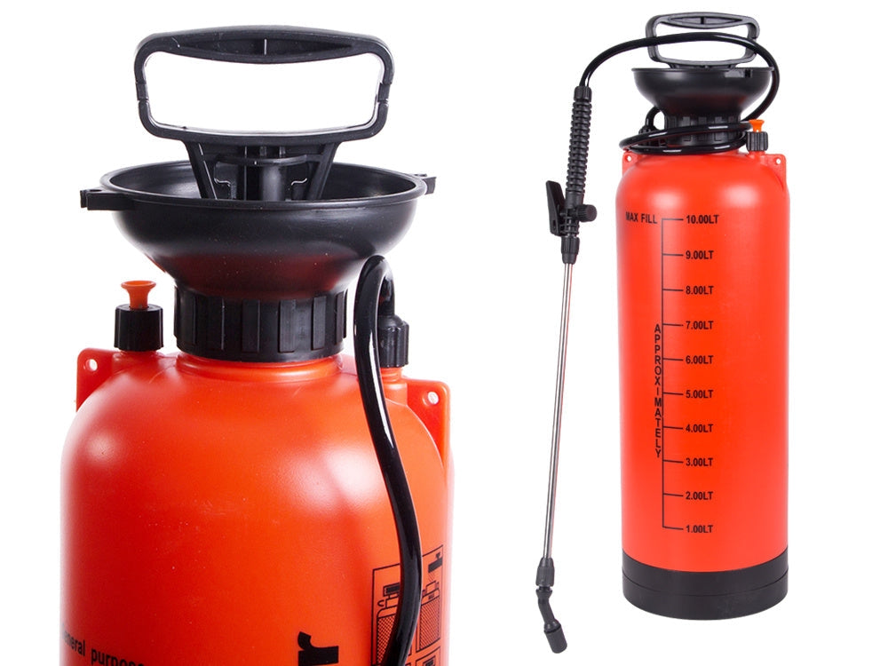 Tryckspruta 10 liter med lans 55 cm justerbart munstycke orange