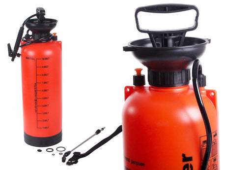 Tryckspruta 10 liter med lans 55 cm justerbart munstycke orange