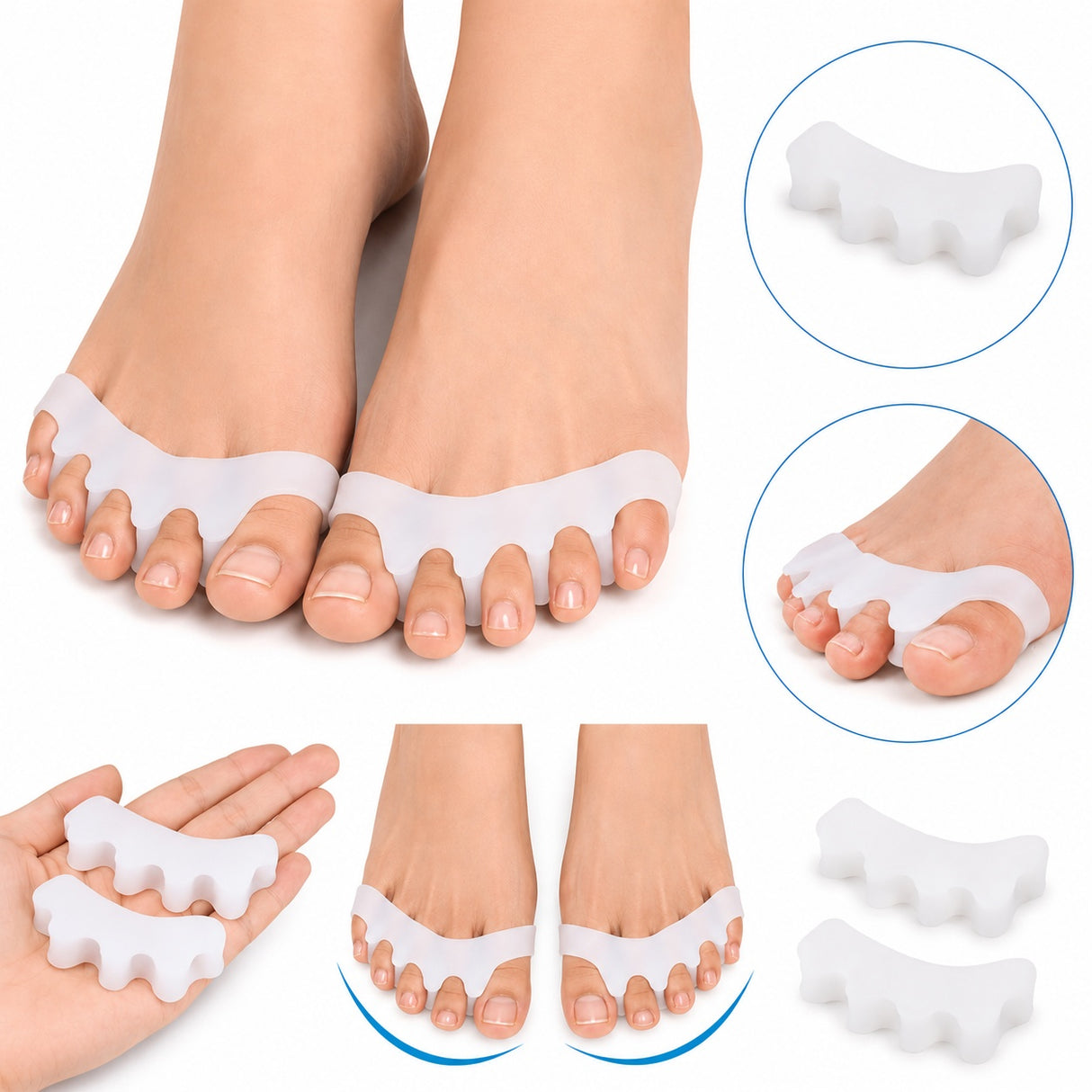 Tåseparerare tåstöd i medicinsk silikon för hallux valgus 1 par vit