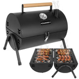 Turistkolgrill med lock och termometer, 2 grillgaller, svart 41,5 cm