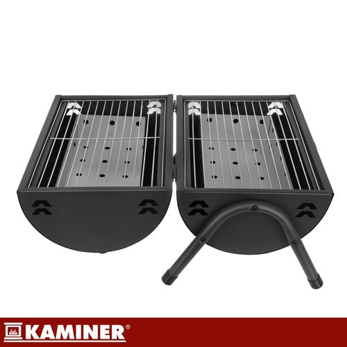 Turistkolgrill med lock och termometer, 2 grillgaller, svart 41,5 cm