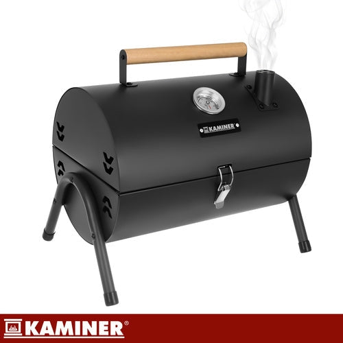 Turistkolgrill med lock och termometer, 2 grillgaller, svart 41,5 cm