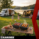 Turistkolgrill med lock och termometer, 2 grillgaller, svart 41,5 cm