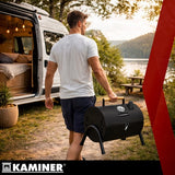 Turistkolgrill med lock och termometer, 2 grillgaller, svart 41,5 cm