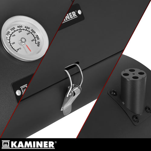 Turistkolgrill med lock och termometer, 2 grillgaller, svart 41,5 cm