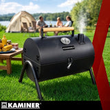 Turistkolgrill med lock och termometer, 2 grillgaller, svart 41,5 cm