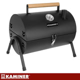 Turistkolgrill med lock och termometer, 2 grillgaller, svart 41,5 cm