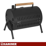Turistkolgrill med lock och termometer, 2 grillgaller, svart 41,5 cm