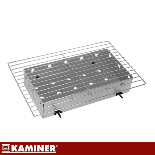 Turistkolgrill med lock och termometer, 2 grillgaller, svart 41,5 cm