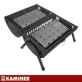 Turistkolgrill med lock och termometer, 2 grillgaller, svart 41,5 cm