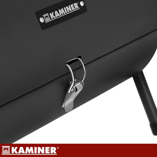 Turistkolgrill med lock och termometer, 2 grillgaller, svart 41,5 cm