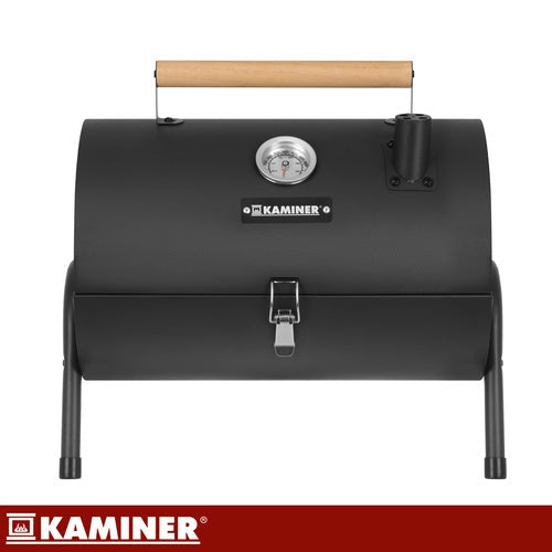 Turistkolgrill med lock och termometer, 2 grillgaller, svart 41,5 cm