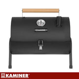 Turistkolgrill med lock och termometer, 2 grillgaller, svart 41,5 cm