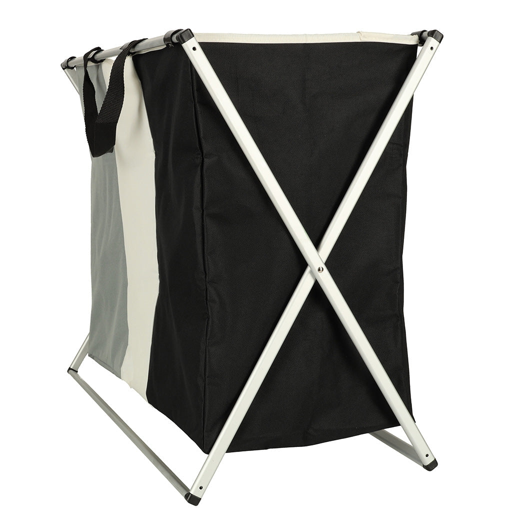Tvättkorg 3 fack 135L fällbar metallram vit 65x36,5x58 cm
