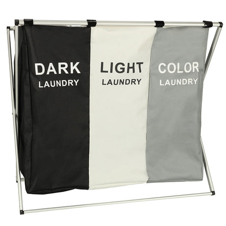Tvättkorg 3 fack 135L fällbar metallram vit 65x36,5x58 cm