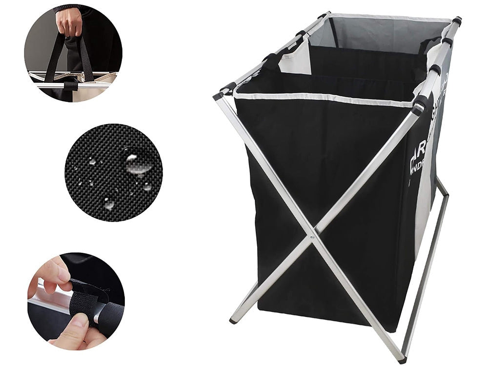Tvättkorg 3 fack 135 L hopfällbar aluminiumram textil