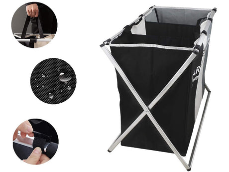 Tvättkorg 3 fack 135 L hopfällbar aluminiumram textil