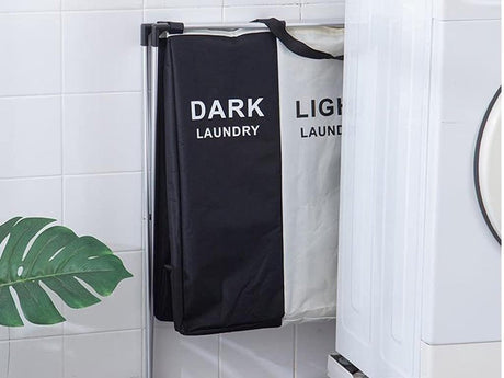 Tvättkorg 3 fack 135 L hopfällbar aluminiumram textil