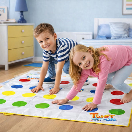 Twister spel med matta 120x100 cm och snurrhjul, familjespel 2-4 spelare
