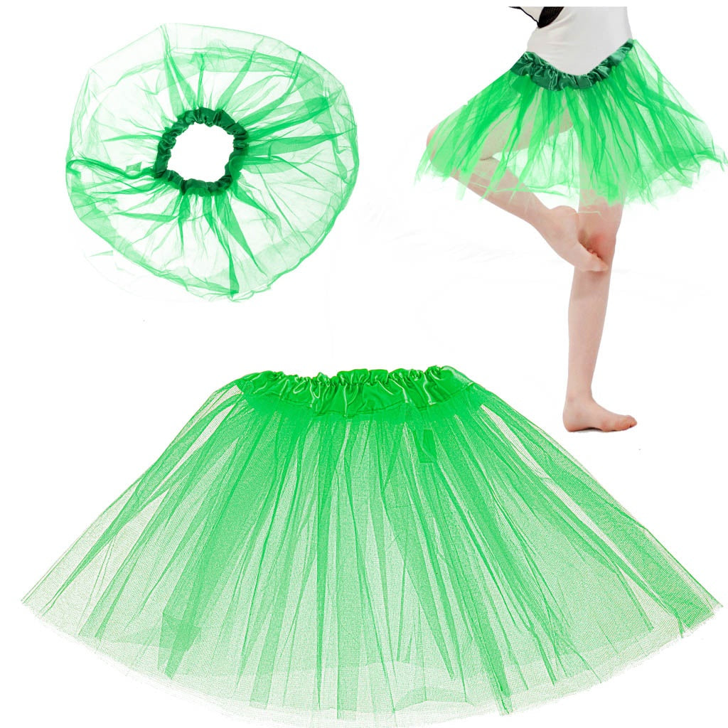 Tyllkjol tutu barn grön 3-lager med elastisk midja 29 cm