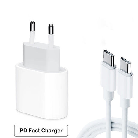USB-C snabbladdare 20W PD 3.0 med 2 m USB-C-kabel vit 2-pack