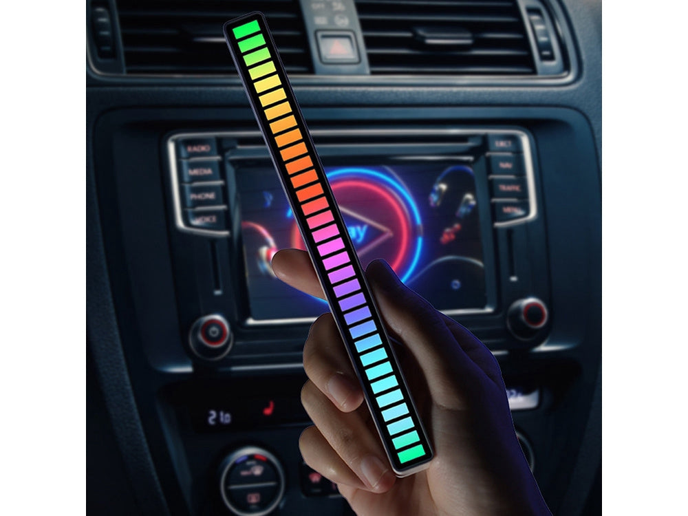 USB RGB LED-ljusramp 32 LED 18 lägen med batteri och mikrofon svart
