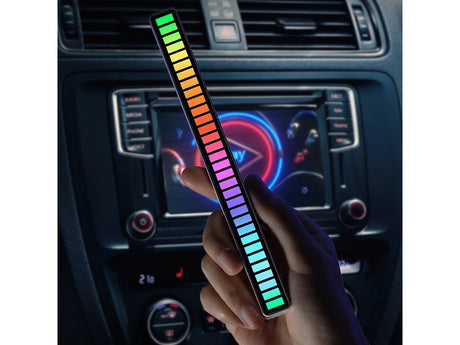 USB RGB LED-ljusramp 32 LED 18 lägen med batteri och mikrofon svart