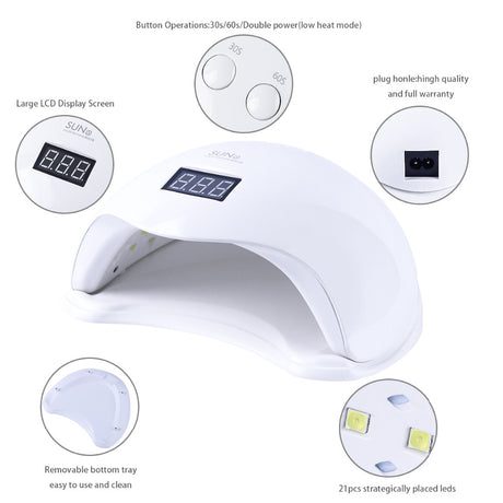 UV/LED nagellampa 48W med sensor och timer 10/30/60s vit