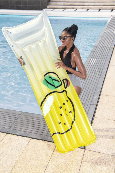 Uppblåsbar badmadrass med kudde citron 183x69 cm PVC max 100 kg