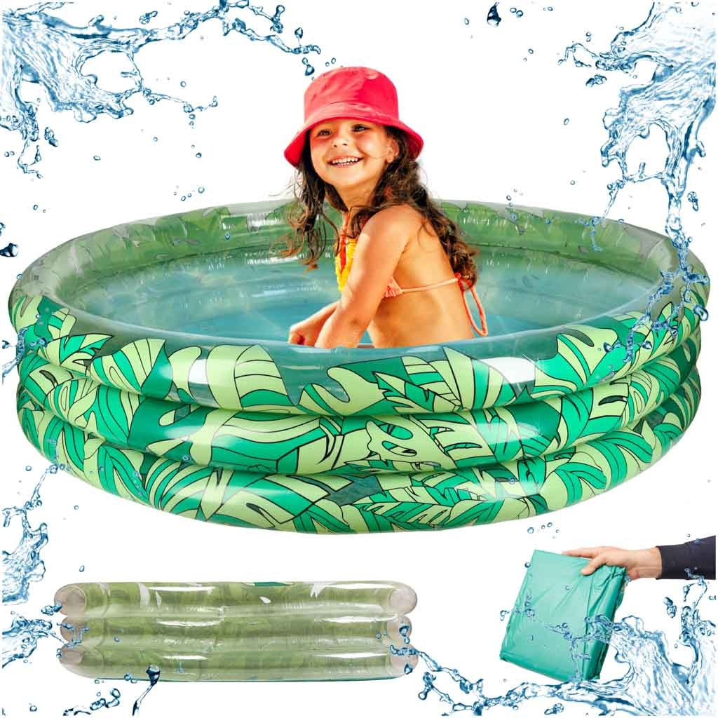 Uppblåsbar barnpool 150 cm 3 kammare grön bladdesign