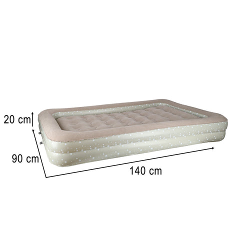 Uppblåsbar barnsäng 140x90 cm med pump, grå med stjärnor