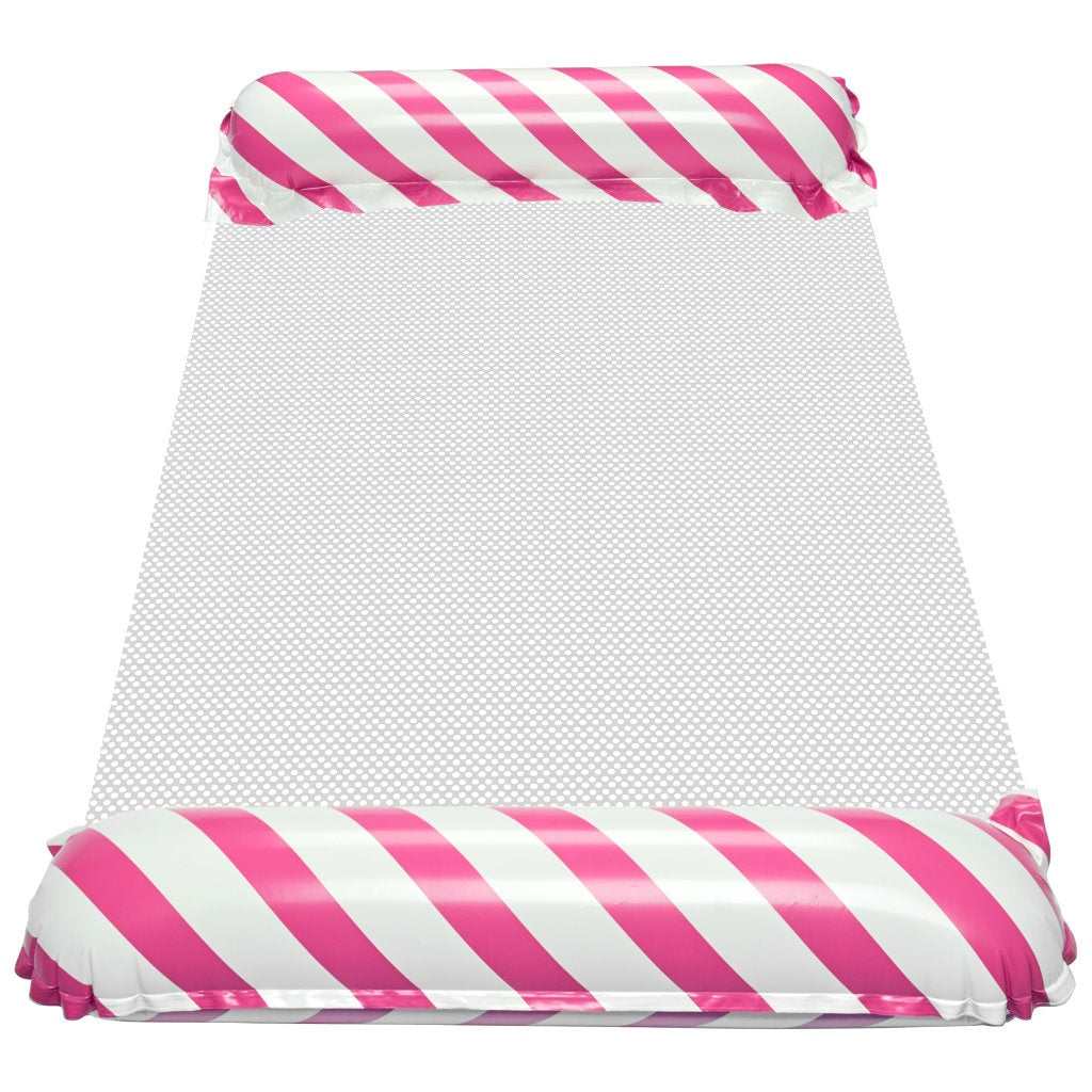Uppblåsbar flytmatta med ryggstöd och nätbotten rosa/vit 110x70